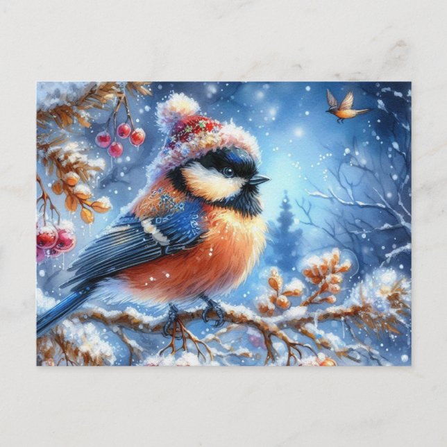 Schöne Vogel- und Winterlandschaft 4 Postkarte (Vorderseite)