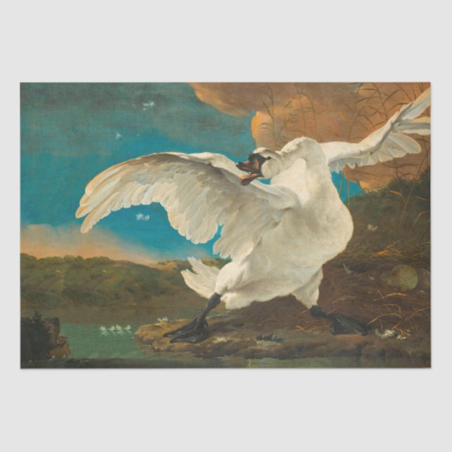 Schöne Vögel, Vintage Malerei mit weißem Schwan Seidenpapier (Vorderseite)