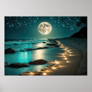 Schöne Vollmond Beach Starry Night Poster