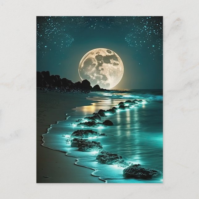 Schöne Vollmond Beach Starry Night Postkarte (Vorderseite)