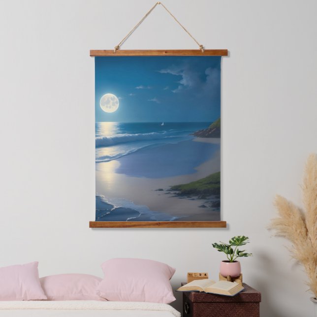 Schöne Vollmond Kunst, Dichtung und Musik Wandteppich Mit Holzrahmen (Schlafzimmer)