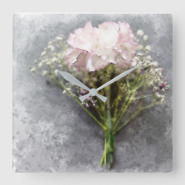 Schöne Wall-Uhr - Rosa Chrysanthemum Quadratische Wanduhr (Vorderseite)