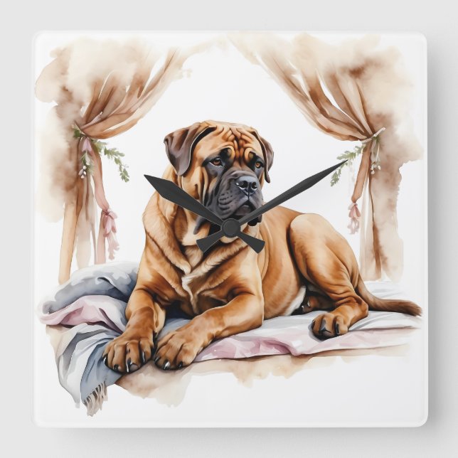 SCHÖNE WASSERCOLOR BOERBOEL DOG QUADRATISCHE WANDUHR (Vorderseite)