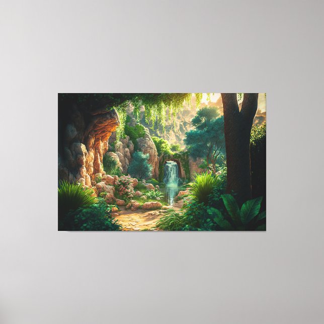 Schöne Wasserfall Szene Canvas Print Leinwanddruck (Vorderseite)