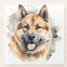 SCHÖNE WASSERFARBE AKITA HUNGE FELD GLASUNTERSETZER