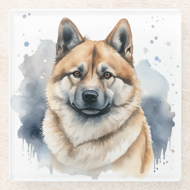 SCHÖNE WASSERFARBE AKITA HUNGE FELD GLASUNTERSETZER (Vorderseite)