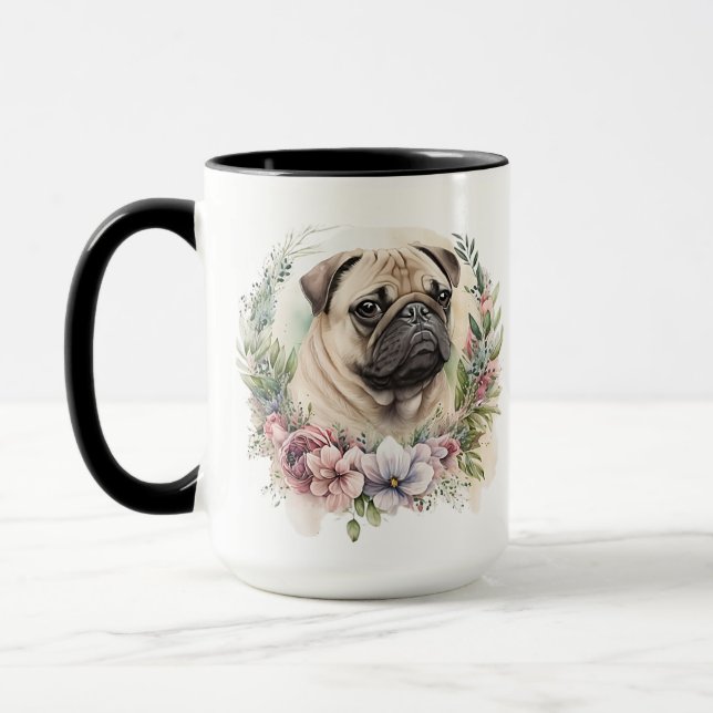 SCHÖNE WASSERFARBE AM MOPS HUNDE GESICHT TASSE (Links)