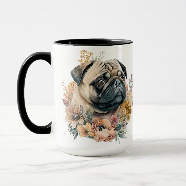 SCHÖNE WASSERFARBE AM MOPS HUNDE GESICHT TASSE (Links)