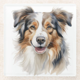 SCHÖNE WASSERFARBE AUSTRALISCHES SCHEEPDOGGESICHT GLASUNTERSETZER