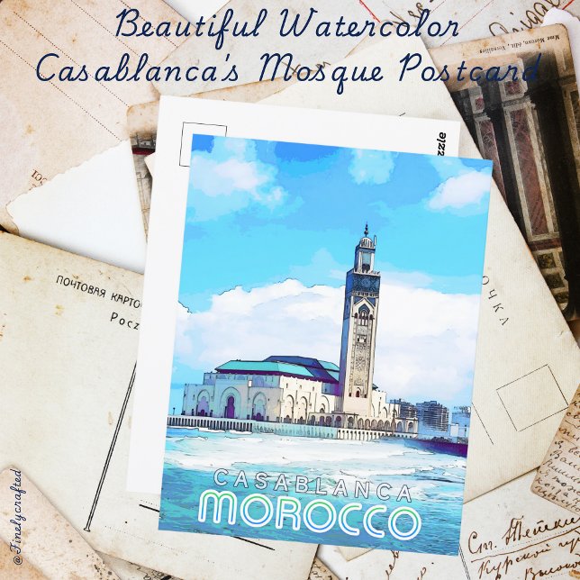 Schöne Wasserfarbe Casablanca Moschee Postkarte (Von Creator hochgeladen)