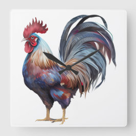 SCHÖNE WASSERFARBE FARBFARBEN ROOSTER QUADRATISCHE WANDUHR