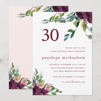 Schöne Wasserfarbe Floral 30. Geburtstag Einladung