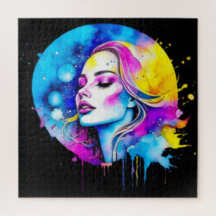 Schöne Wasserfarbe Frau Abstrakt Puzzle
