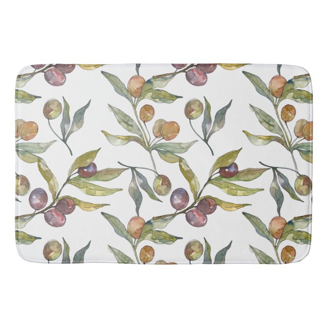 Schöne Wasserfarbe Italienisches Olive Muster weiß Badematte (Vorderseite)