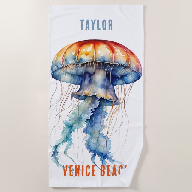 SCHÖNE WASSERFARBE JELLYFISH, PERSONALISIERT STRANDTUCH (Vorderseite)