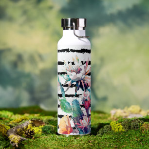 Schöne Wasserfarbe-Kaktus-Blumen mit schwarzen Str Trinkflasche