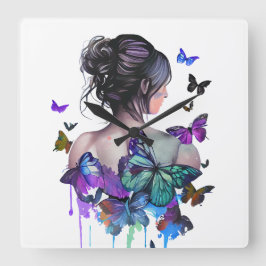 SCHÖNE WASSERFARBE MIT SCHALTFLÄCHEN QUADRATISCHE WANDUHR