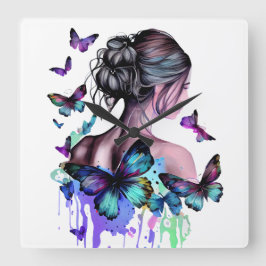 SCHÖNE WASSERFARBE MIT SCHALTFLÄCHEN QUADRATISCHE WANDUHR