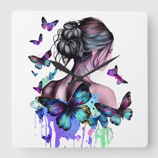 SCHÖNE WASSERFARBE MIT SCHALTFLÄCHEN QUADRATISCHE WANDUHR (Vorderseite)