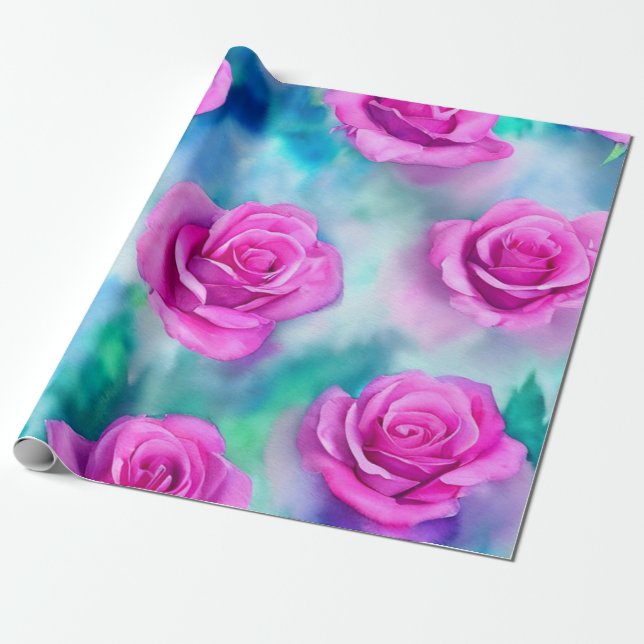 Schöne Wasserfarbe Moderne rosa Rosen Sammlung Geschenkpapier (Ungerollt)
