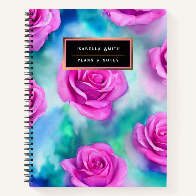 Schöne Wasserfarbe Moderne rosa Rosen Sammlung Notizbuch (Vorderseite)