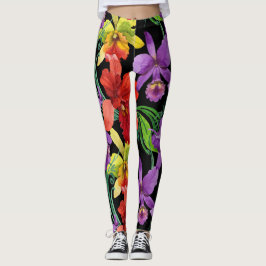 Schöne Wasserfarbe-Orchideen-Blumen auf Schwarzem Leggings