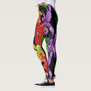 Schöne Wasserfarbe-Orchideen-Blumen auf Schwarzem Leggings