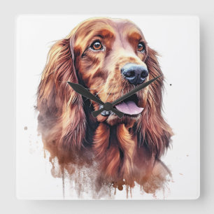 SCHÖNE WASSERFARBE RED IRISH SETG DOG QUADRATISCHE WANDUHR