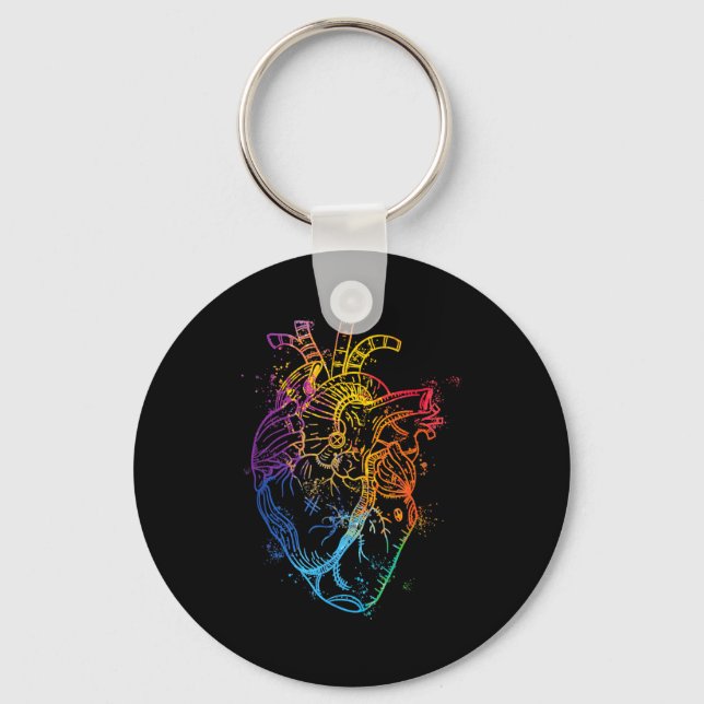 Schöne Wasserfarbe Regenbogen Herz Organ Menschlic Schlüsselanhänger (Vorderseite)