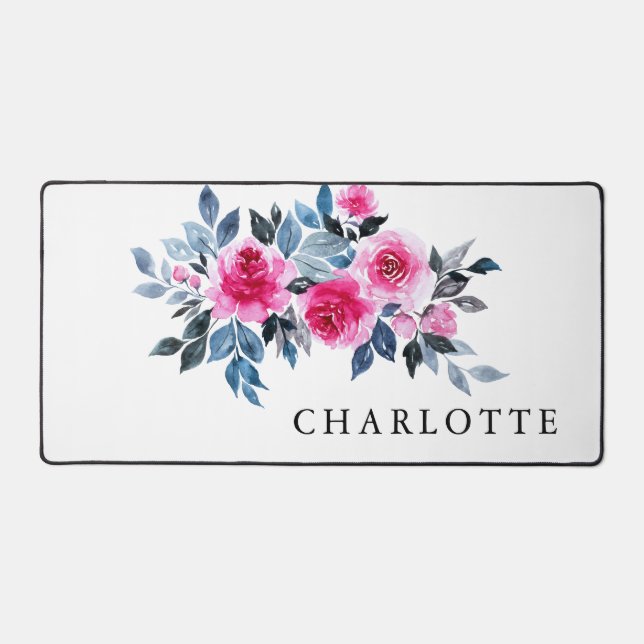 Schöne Wasserfarbe Rosa Blüte mit Namen Schreibtischunterlage (Vorderseite)