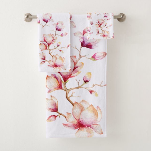 Schöne Wasserfarbe Rosa Magnolia Badhandtuch Set (Insitu)