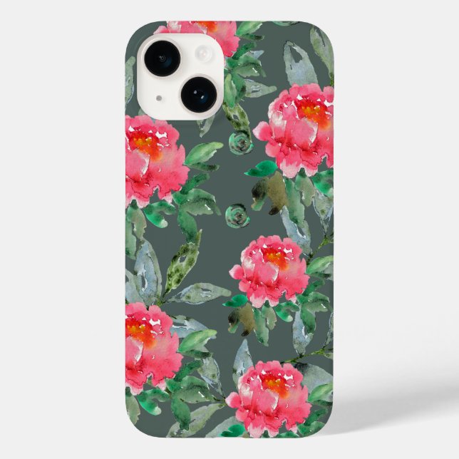 Schöne Wasserfarbe Rosa Pfingstrosen Blumenmuster  Case-Mate iPhone Hülle (Rückseite)