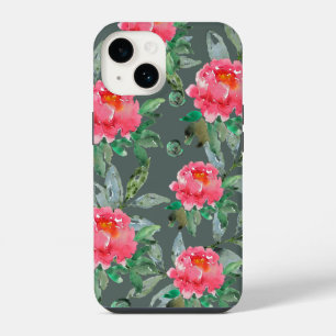 Schöne Wasserfarbe Rosa Pfingstrosen Blumenmuster iPhone 14 Hülle
