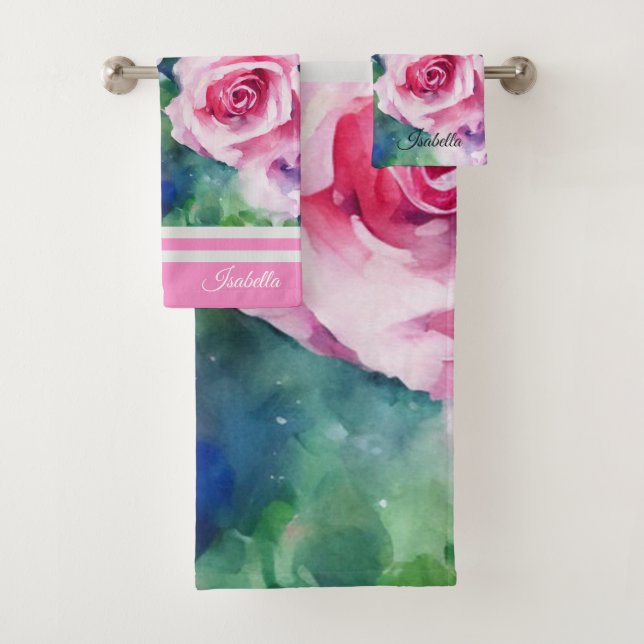Schöne Wasserfarbe Rosa Rose Populäre Sammlung Badhandtuch Set (Insitu)