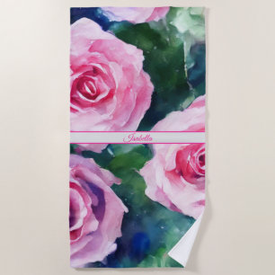 Schöne Wasserfarbe Rosa Rose Populäre Sammlung Strandtuch