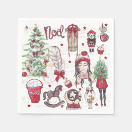 Schöne Wasserfarbe Rote Weihnachtselemente Serviette