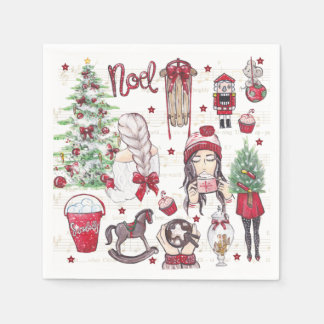 Schöne Wasserfarbe Rote Weihnachtselemente Serviette