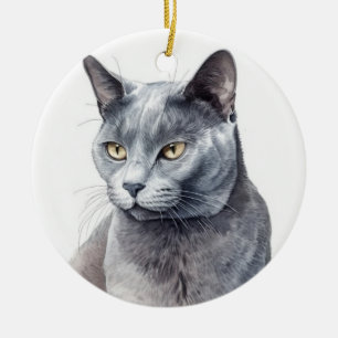 SCHÖNE WASSERFARBE RUSSISCHES BLUE CAT-GESICHT KERAMIK ORNAMENT