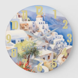 Schöne Wasserfarbe Santorini Griechenland Reisen Große Wanduhr