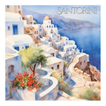 Schöne Wasserfarbe Santorini Griechenland Reisen