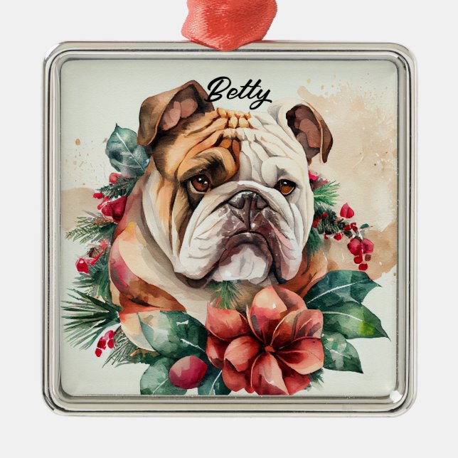 SCHÖNE WASSERFARBE SCHNEE BULLDOG HUNDE GESICHT ORNAMENT AUS METALL (Vorne)