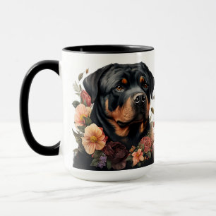 SCHÖNE WASSERFARBE SCHWARZ UND TAN ROTWEILLER HUND TASSE