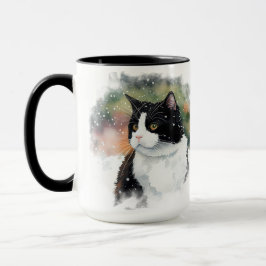 SCHÖNE WASSERFARBE SCHWARZ-WEISS TUXEDO CAT TASSE