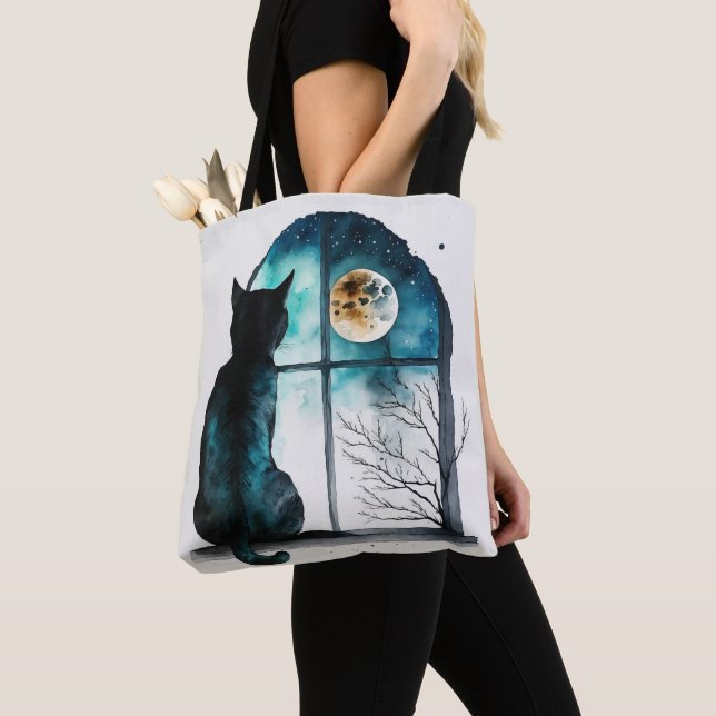 SCHÖNE WASSERFARBE SCHWARZE KATZE IM FENSTER (Von Nahem)