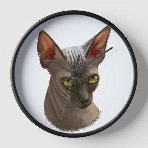SCHÖNE WASSERFARBE SPHYNX KATZE UHR