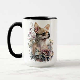 SCHÖNE WASSERFARBE TAN CHIHUAHUA HUND BLUME TASSE