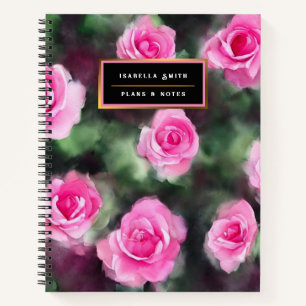 Schöne Wasserfarbe Trendy Pink Roses Collection Notizbuch
