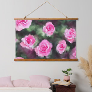 Schöne Wasserfarbe Trendy Pink Roses Collection Wandteppich Mit Holzrahmen