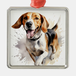 SCHÖNE WASSERFARBE TRI FARBE FOXHOUND HUND ORNAMENT AUS METALL