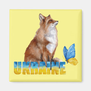 Schöne Wasserfarbe Ukraine Fox und Schmetterling Magnet
